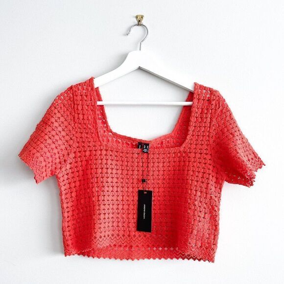 VERO MODA Broad Neck Knitted Crop Top // Size Medium // BNWT // Spicy orange - Picture 3 of 8